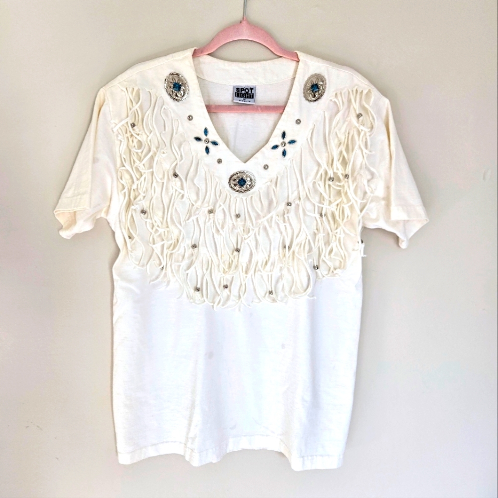 🤍VTG southwest boho fringe cotton top
